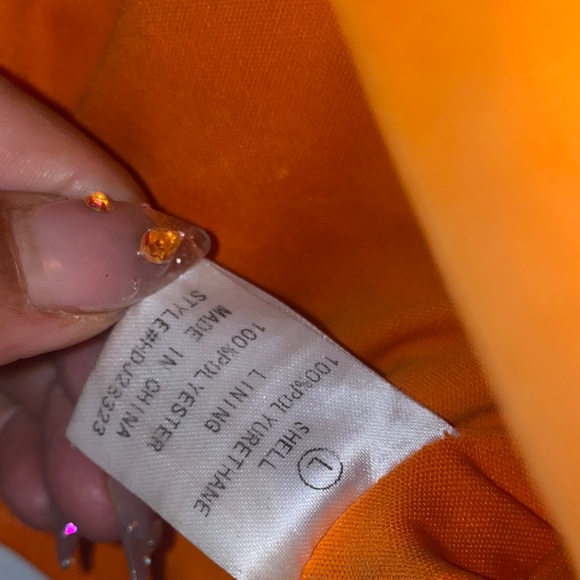 Fashion Nova Cropped Moto Orange Faux Leather Jacket with Patches Sz L - Picture 3 of 8